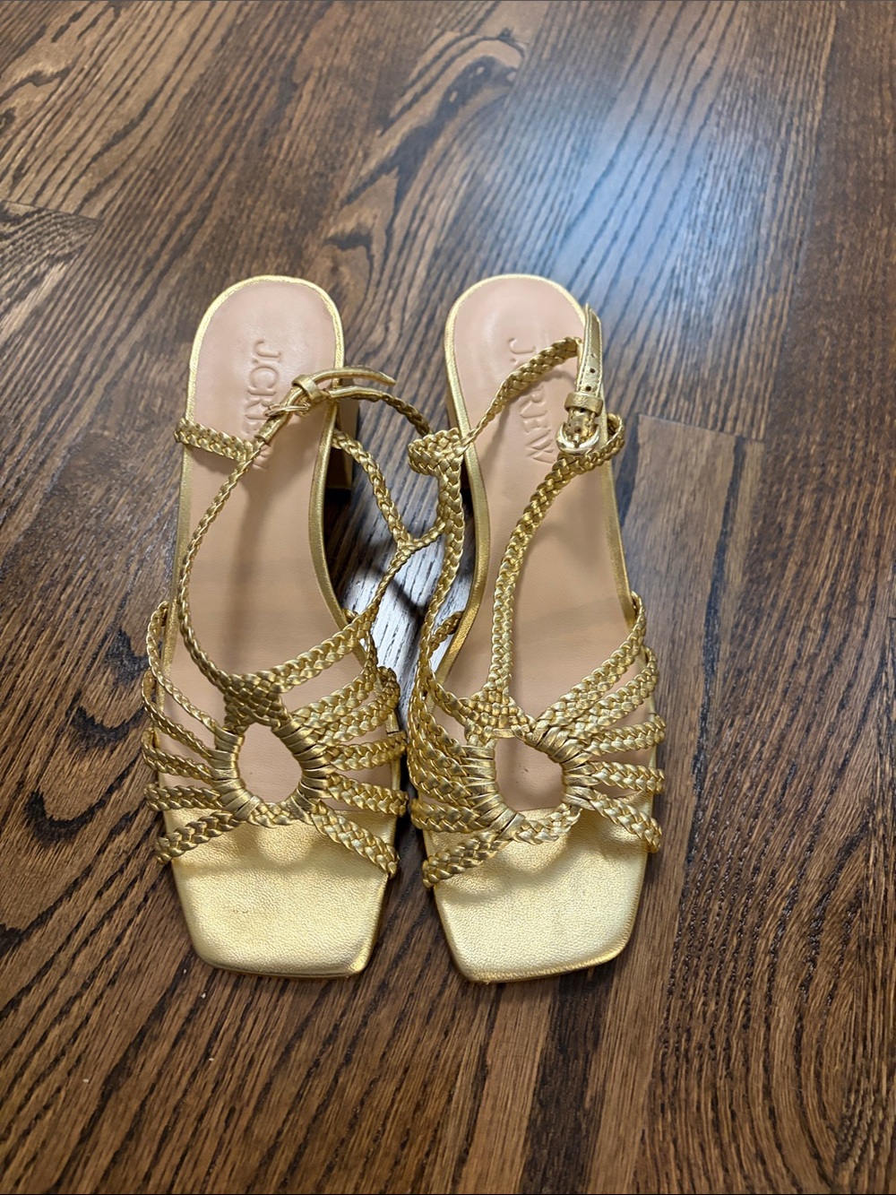 J. Crew Metallic Gold Braided T-Strap Heels